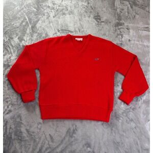 Fall River Knitting Mills Whale V-Neck Sweater Men L Red USA Vtg Vineyard Vine
